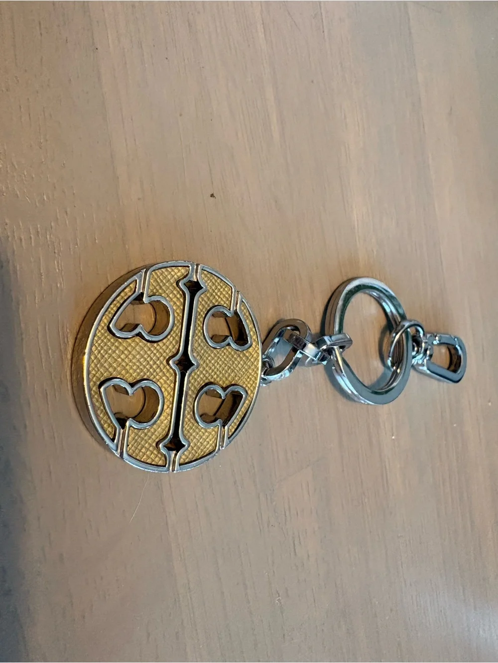 Tory Burch Gold/gray -tone Heart Logo Keychain